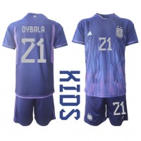 Fotbalové Dres Argentina Paulo Dybala #21 Dětské Venkovní MS 2022 Krátký Rukáv (+ trenýrky)